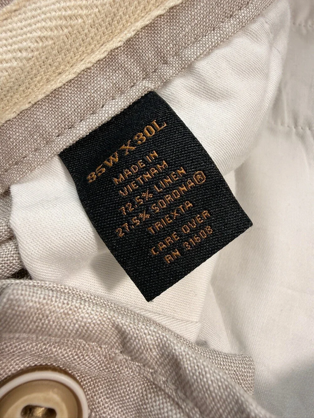 Jos A Bank Reserve Heather Tan Linen Pants Sz 35x30
